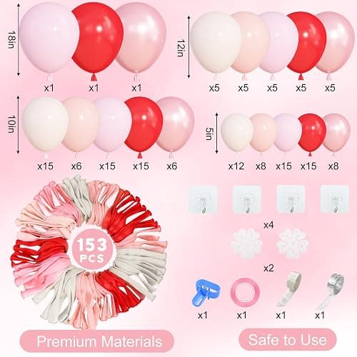 Amandir 153pcs Red and Pink Balloons Arch Garland Kit, Different Sizes 18 12 10 5 inch Strawberry Cherry Pastel Pearl Light Pink Balloon Sweet One Shower Berry First Birthday Summer Party Decorations thumbnail 2