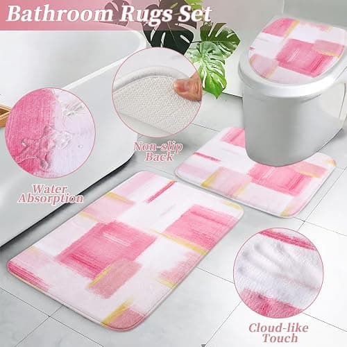 XLHOMO Bathroom Set - Pink and Gold Bathroom Accessories Set, Bathroom Sets with Shower Curtain and Rugs, Pink Shower Curtain Set with Bathroom Trash Can, Soap Dispenser, Soap Dish for Home Decor thumbnail 4