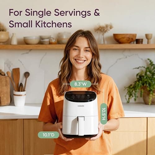COSORI Small Air Fryer Oven 2.1 Qt, 4-in-1 Mini Airfryer, Bake, Roast, Reheat, Space-saving & Low-noise, Nonstick and Dishwasher Safe Basket, 30 In-App Recipes, Sticker with 6 Reference Guides, White thumbnail 2