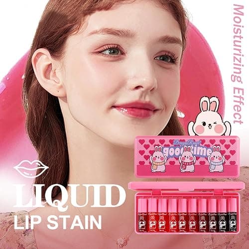 10 Colors Lip Tint Stain Set,Korean Lip Gloss,Watery Lip Stain Mini Liquid Lipstick Waterproof,Moisturizing Lip Stain Set Multi-Use Lip and Cheek Tint,Non-Stick Cup,Lightweight,Vivid Color Lip Makeup thumbnail 3
