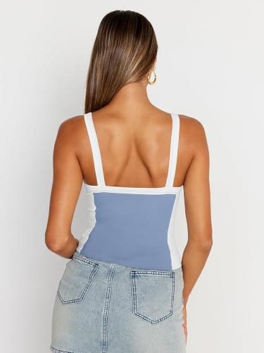 Trendy Queen Women's Double Lined Tank Tops Spaghetti Strap Square Neck Camisole Sleeveless Racerback Cropped Summer Clothes - X-Small - Lightblue thumbnail 4
