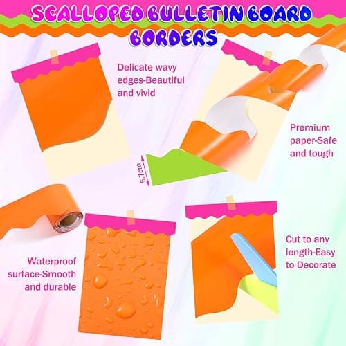16 Roll 524 ft Bright Bulletin Board Borders Colorful Scalloped Rolled Borders for Bulletin Board Trim Decorations for School Classroom Teachers Home DIY Posters (Basis) thumbnail 4