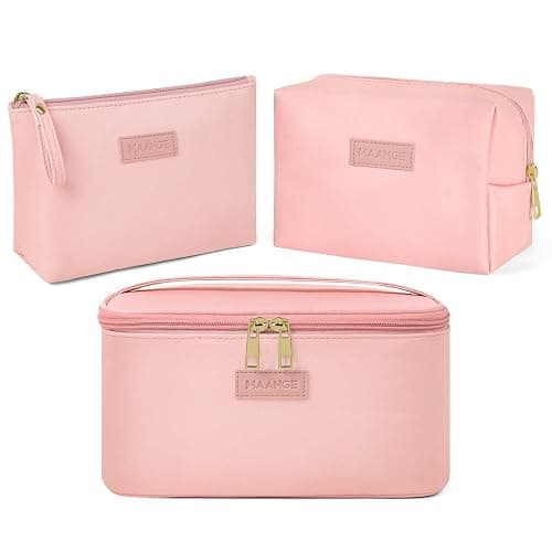 MAANGE Makeup Bag Waterproof Travel Cosmetic Bag PU Leather Cosmetic Pouch Portable Makeup Organizer Bag Large Capacity Toiletry Bag Multifunctional Storage Make Up Bag for Women (Pink, 3Pcs) thumbnail 8