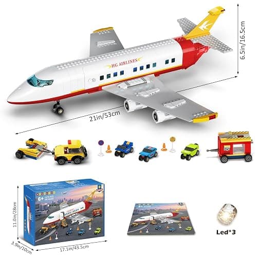HOGOKIDS 2 Style City Airplane Building Set with LED Light - Large Plane Building Blocks Switch Passenger & Cargo Projectile Toy with 3 Cars, Planes Model Toys Gifts for Adults Boys Girls Age 6-12+ thumbnail 3