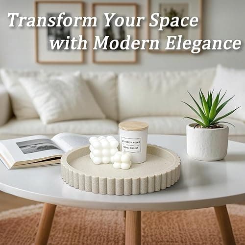 Round Decorative Tray for Coffee Table Decor, Circle Tray Decor 11" Beige | Resin Decorative Coffee Table Tray for Home Decor. Modern Centerpiece Organizer Tray for Living Room, Dresser or Console thumbnail 4