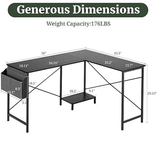 Sagenest L Shaped Desk, 50 Inch Reversible Computer Desk Corner Gaming Table with CPU Stand & Storage Bag, Sturdy Metal Frame PC Workstation for Home Office thumbnail 3
