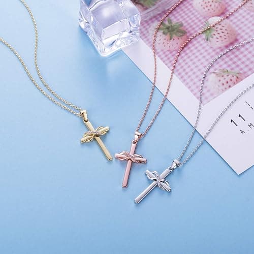 AmorAime 925 Sterling Silver Cross Necklace for Women Infinity Necklace 14K Rose Gold Plated Necklaces thumbnail 4