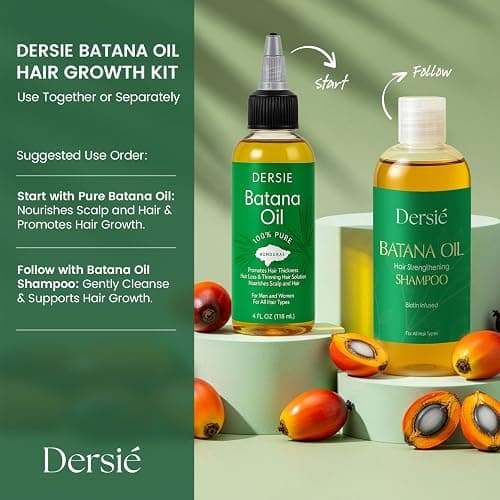 Dersie Batana Oil Hair Care Routine Set – Foundational Oil & Shampoo Steps – 100% Pure & Sourced from Honduras – Nourishes Scalp – For Dry, Damaged, Curly, Coily & Straight Hair thumbnail 3