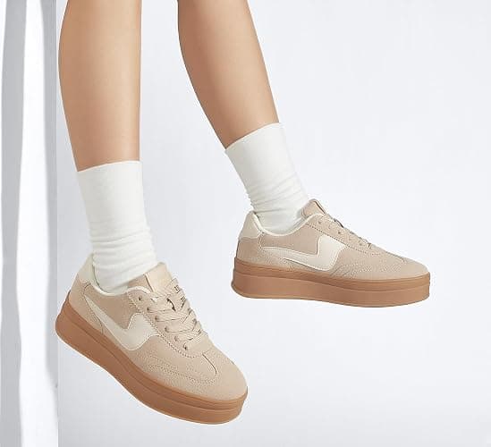 LUCKY STEP Women's Platform Fashion Sneakers Thick Sole Suede Genuine Leather Classic Rubber Gum Sole Low Top Casual Walking Shoes thumbnail 8