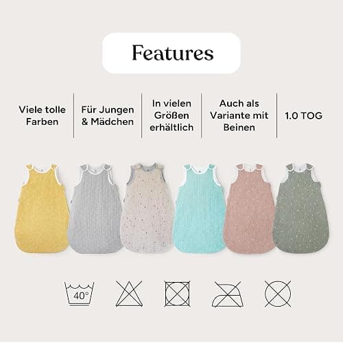 Ehrenkind® Baby Sommerschlafsack Rund Musselin | aus weicher OEKO-TEX zertifizierter Bio-Baumwolle | Sommer Baby Schlafsack Baby 1 TOG Gr. 50/56 Grau-Weiße Punkte - 50-56 - Grau-Weiße Punkte thumbnail 8