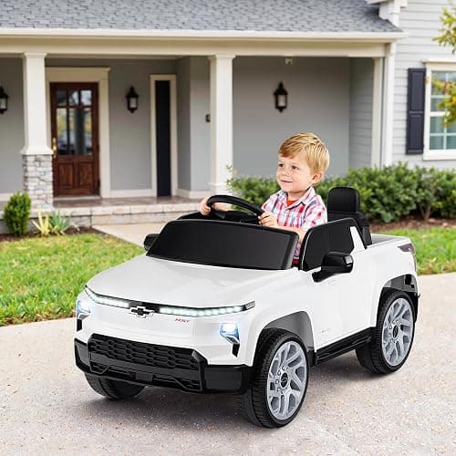 Costzon Ride on Car, 12V Licensed Chevrolet Truck, Kids' Electric Vehicles with Remote Control, Rear Storage, Music, USB, Lights & Spring Suspension, Kids Car Toy for Aged 3+ (Truck, White) thumbnail 2