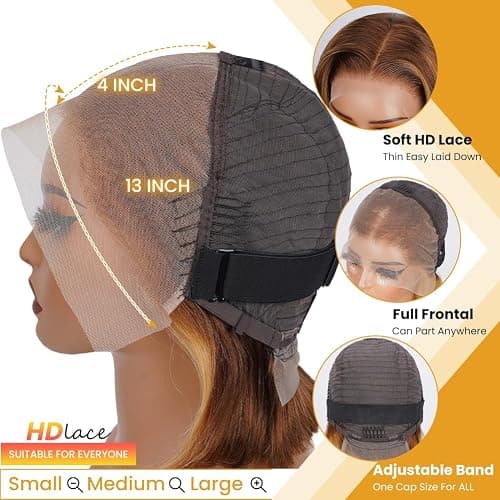 A FUTURE TONGMEI 4/27 Highlight HD Lace Front Wigs Human Hair Pre Plucked 13x4 Body Wave Frontal Wig with Baby Hair 180% Density Ombre Brown and Honey Blonde Human Hair Wigs for Black Women 22 Inch thumbnail 3
