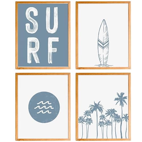 BearCake Coastal Summer Beach Surfing Wall Art Set of 4, Surf Room Decor, Beachy Room Decor Aesthetic, Coastal Wall Decor, Nautical Wall Art Decor, Coastal Beach House Decor, 8x10 Inches - Image 1
