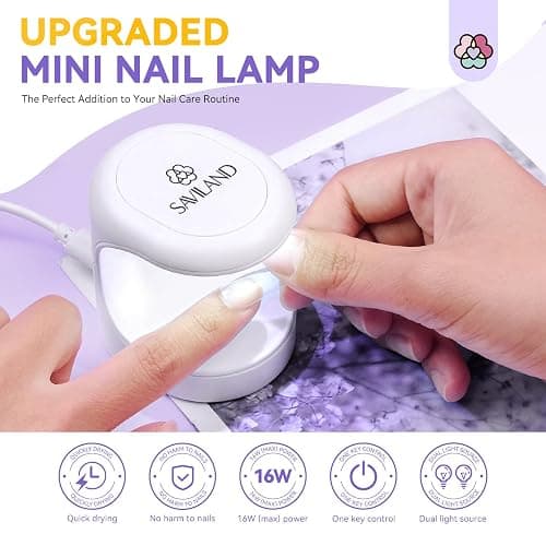 Saviland Mini UV Nail Lamp: Quick-Dry Flash Cure Lamp Gel Nail Lamp 16W Portable UV Light for Gel Nails lampara uv/led para uñas de Gel Nail Extension UV LED Lamp for Manicure Starters DIY Nail Art thumbnail 2
