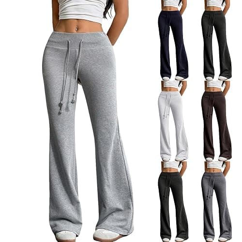 Elneeya Wide Leg Sweatpants Women Baggy Flare Sweatpants Y2k Cute Bell Bottom Pants High Waisted Drawstring Sweat Pants - Image 1