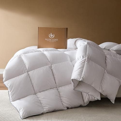 Pacific Coast Goose Feather Down Fiber Comforters Queen Size, Extra Fluffy White Duvet Insert, Ultra-Soft, Breathable, All Season Hotel Luxury Bedding Comforters, 8 Corner & Center Loops (90"x90") - Image 1