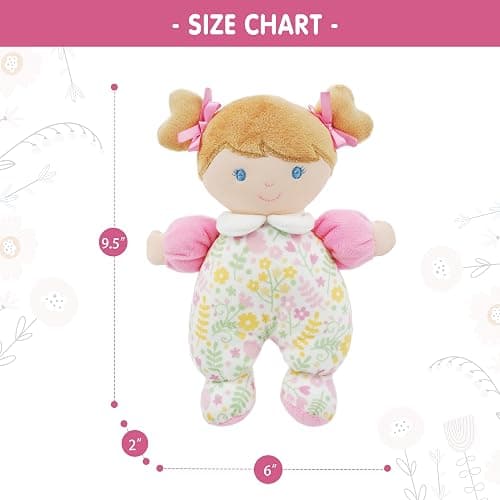 June Garden My First Doll Blossom, 9.5" Soft Plush Baby Doll with Gentle Rattle, Embroidered Face, Pink Floral Pajamas, First Doll Gift for Newborns, Infants & Toddlers thumbnail 3