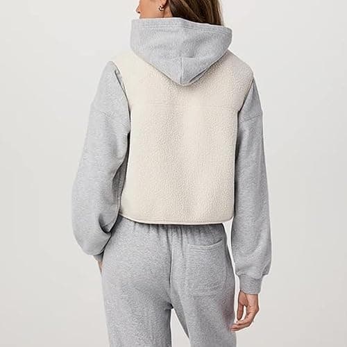 Yioaga Cropped Fleece Vest Women Sleeveless Stand Collar Zip Up Sherpa Jacket Fall Winter Warm Coats Outerwear with Pockets thumbnail 4