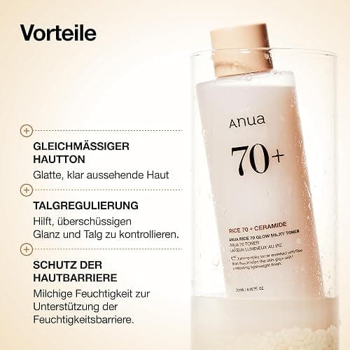 Anua Rice 70 Glow Milky Toner, Korean Skincare, 250ml | Glass & Dewy Skin, Hydration & Barrier Care, Reiswasser, Niacinamid, Ceramide, Alle Hauttypen, Duftstofffrei, Nicht Komedogen thumbnail 3