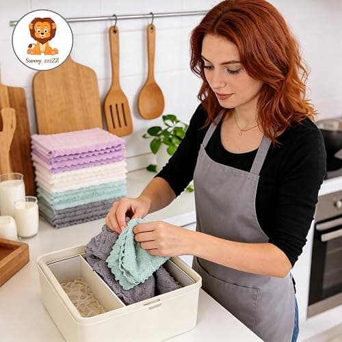 24 Pack Kitchen Dishcloths - Does Not Shed Fluff - Reusable Dish Towels, Dish cloths, Super Absorbent Coral Fleece Cleaning Cloths, Nonstick Oil Washable Fast Drying, 7 x 9 Inch (Multicolor) thumbnail 2