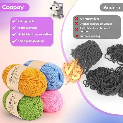 Coopay Wolle zum Häkeln, 225g (5x45g) Weiches Häkelgarn, 5 Faiding Wolle zum Stricken, Babywolle zum Häkeln für Anfänger, Super Weich Häkelgarn Babywolle für Häkel- und Strickprojekt - Khaki Weiß thumbnail 5