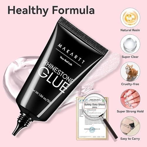 Makartt Nail Rhinestone Glue - 30ML Super Strong Adhesive Gel Nail Glue for Decorations Charms 3D Gel Nail Art Gems Jewel Diamonds for Salon & DIY Manicure, UV/LED Cured Need Beauty Gifts thumbnail 8