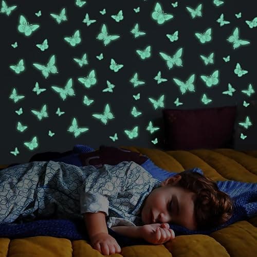 SAOROPEB Glow in The Dark 3D Butterfly 24 Pcs 3 Sizes, Luminous Butterfly Stickers for Ceiling or Wall, Glow in The Dark Party Supplies, Removable Luminous Stickers for Kids Babys Nursery (Green) thumbnail 3