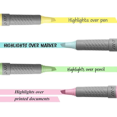 BIC Brite Liner Grip Pastel Highlighter Set, Chisel Tip, 12-Count Pack of Pastel Highlighters in Assorted Colors, Cute Highlighters for Bullet Journaling, Note Taking and More thumbnail 2