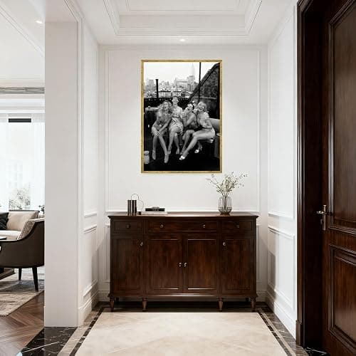 Gold Framed Black and White Canvas Wall Art Vintage New York Rooftop Woman Party Photography Feminist Poster Trendy Girls Hypebeast Painting Prints Female Artwork Bar Cart Decor 8x12inch thumbnail 6