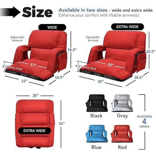 Extra Wide Stadium Seats With Back Support 2 Pack, Exclusive "Sofa Style" Design Thick Bleacher Chairs With Back and Cushion, 6 Reclining Positions - Ultimate Comfort for Sports Events (Red, 25") thumbnail 2