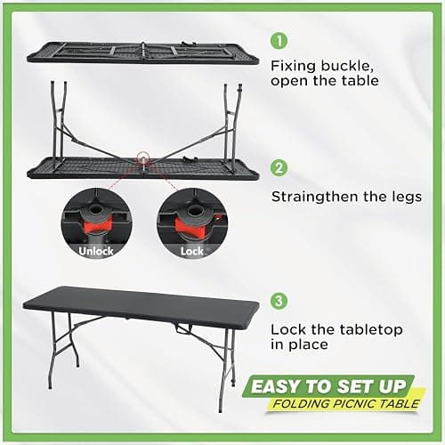 BestOffice Outdoor Folding Camping Table Plastic Table Portable Square Height Dining Table Perfect for Picnics,Parties,Party and Camping,Black thumbnail 4