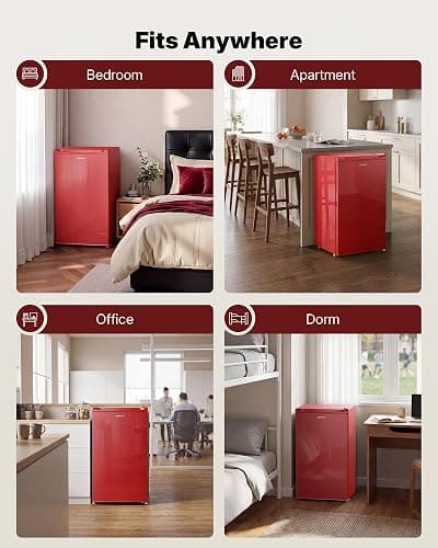Upstreman 3.2 Cu.Ft Mini Fridge with Freezer, Red-BR321 | Adjustable Thermostat, Energy Saving, Low Noise, Reversible Door, Small Refrigerator for Dorm, Bedroom, Office thumbnail 10