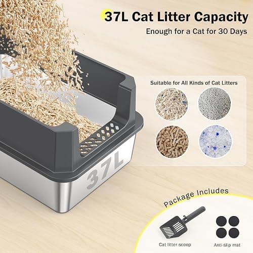 Stainless Steel Litter Box, Extra Large Litter Boxes for Big Cats, XLarge Metal Cat Litter Box with Lid, Anti-Urine Leakage XL Box with High Sides, Easy Clean, Non-Sticky thumbnail 6