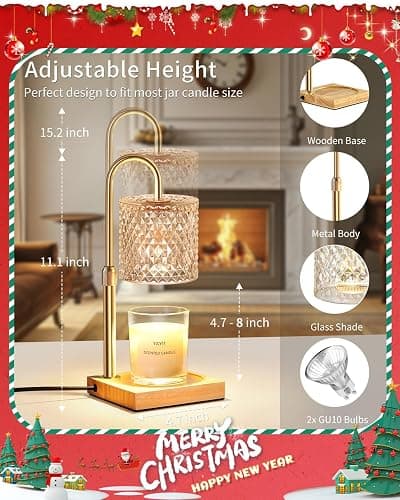 Candle Warmer Lamp with Timer Dimmer Adjustable Height, Candle Warmer with 2 Bulbs for Jar Candles, Home Decor, Birthday Gifts for Women thumbnail 6