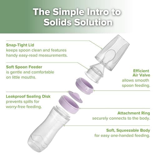 Haakaa Silicone Baby Food Dispensing Spoon Feeder 4oz - Infant Squeeze Cereal Feeder, Baby Fresh Food Feeder, Feed Bottle for Puree, Solid Baby Food, BPA Free, 4m+ Babies – Lavender thumbnail 5