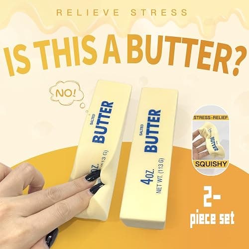 2 Pack Slow Rising Squishy Butter Stick ,Squeeze Butter Toy, Stress Balls，Stress Relief & Fidget Toys,Realistic Food Squishies Fidget Toys, Gifts, Party Favors (2PCS) thumbnail 3