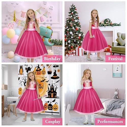 URAQT Robe de Princesse Filles Costume de La Belle au Bois Dormant(100-150) | Deguisement Princesse Fille Fête Anniversaire, Halloween, Noël, Carnaval, Cosplay, Robe de Soirée thumbnail 7