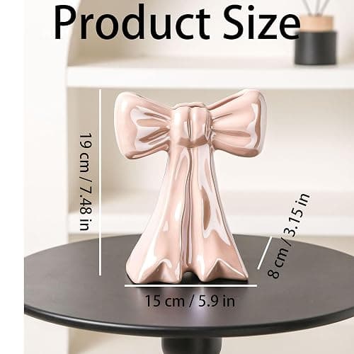 Disoza Bow Vase Pink Vase Ceramic Cute Decorative Flower Tulip Farmhouse Dazzling Modern Home Decor Pampas Grass for Table Bathroom Shelf thumbnail 3