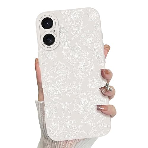 MZELQ for iPhone 16 Plus Case, Silicone Floral Flower Rose Cute Pattern, Camera Protection Soft Slim Phone Case for Phone Case -White - Image 1