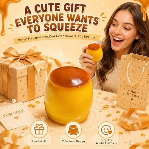 Crunchy Pudding Squishy Stress Ball Food Toy Bead Filled Caramel Squeeze Moldable Slushy Asmr Realistic Taba Handmade Non Rebound Sticky Silicone Dessert Adults Party Favor Cute Soft thumbnail 7