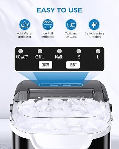 COWSAR Ice Maker Countertop, Portable Ice Machine with Self-Cleaning, 26.5 lbs/24Hrs, 8 Ice Cubes in 6 Mins, Ice Basket and Scoop, Ideal for Home, Kitchen, Bar, Camping thumbnail 6