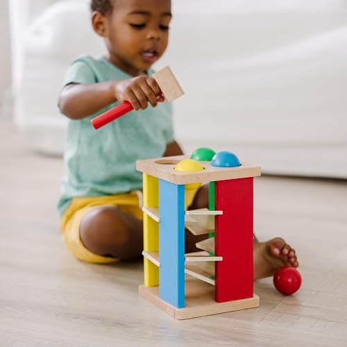 Melissa & Doug Deluxe Pound and Roll Wooden Tower Toy with Hammer, White thumbnail 7