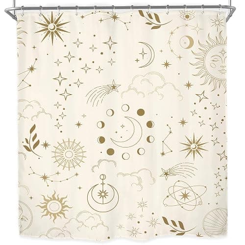Miyotaa Moon Phase Celestial Shower Curtain Set 60Wx71H Inches Mysterious Constellation Astrology Beige Crescent Tarot Witchy Polyester Bathroom Curtain with 12 Hooks thumbnail 7
