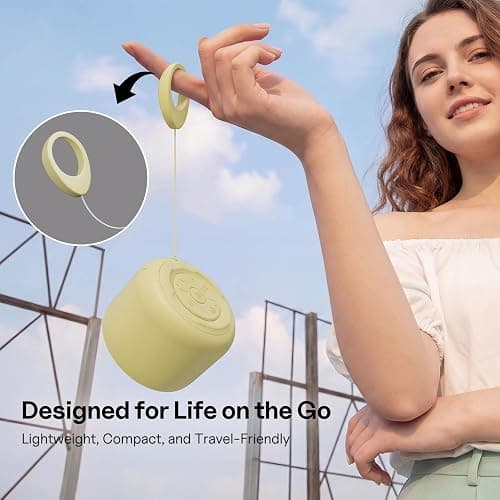 Bobtot Portable Bluetooth Speakers with Strap Easy to Carry Mini Speaker | Wireless Waterproof with Loud Stereo Sound, 20 Hours Playtime, Rechargeable Battery, Built-In Microphone, Beige thumbnail 6