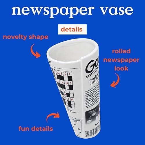 ban.do Vintage Inspired Newspaper Vase, Retro Ceramic Shelf Decor, Unique/Novelty/Eclectic Flower Vase, Newspaper thumbnail 7