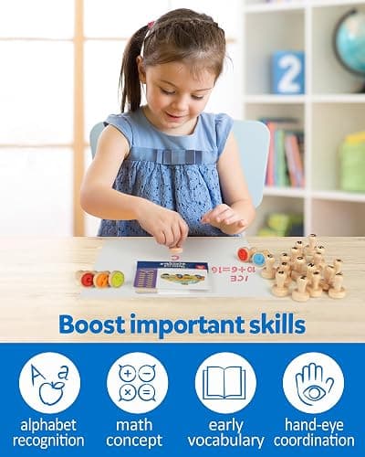 Coogam Wooden Alphabet Number Stamp Flashcard, ABC Spelling Letter Stampers and Mathematics Learning Number Stampers Arts and Crafts Supplies, Montessori Educational Toy Gifts for 3 4 5 Year Old thumbnail 6