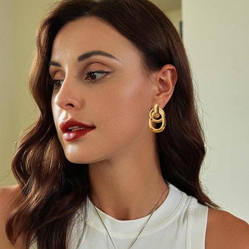 LANDOOK 4 Pairs 14K Gold Plated Dangle Earrings for Women Knot Teardrop Chunky Gold Statement Drop Earrings for Women Trendy Jewelry Gifts thumbnail 5