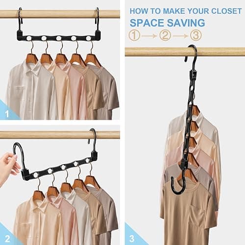 24 Pack Hangers Space Saving Magic Space Saver Storage Smart Plastic Clothes Hanger Organizer Closet Organizers and Storage for Closet Wardrobe Apartment College Dorm Room Essentials, Black thumbnail 5