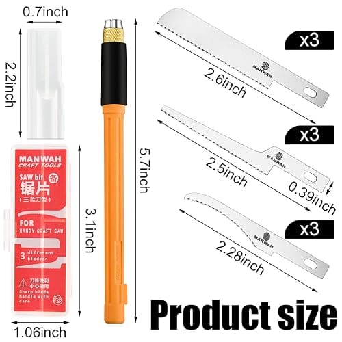 Honoson Mini Hand Saw Model Tools Small Hobby Saw Blades Kit with 9 Tiny Razor Hacksaw Blades for Miniatures, Modeling, DIY Crafts, Plastic Models, Wood(Style 1,Yellow) thumbnail 3