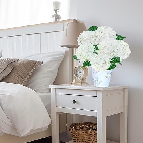 6PCS Premium White Hydrangea Artificial Flowers Bouquets, Ivory Silk Hydrangea Flowers Heads with Stems, Fake Hydrangeas Flowers Arrangement, Faux Hydrangea Decor for Home Wedding Party Baby Shower thumbnail 6